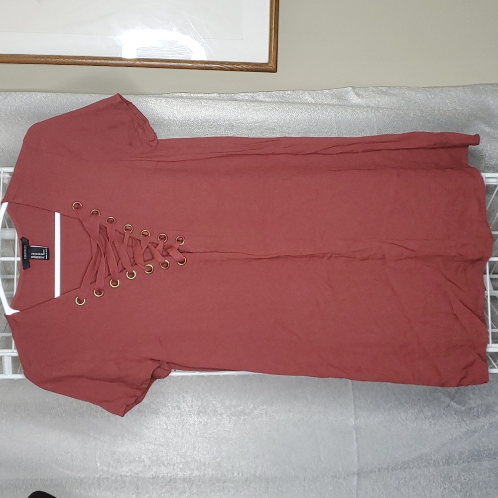 Forever 21 Rust Lace Up Rust Colored Blouse Woman's Size Medium
